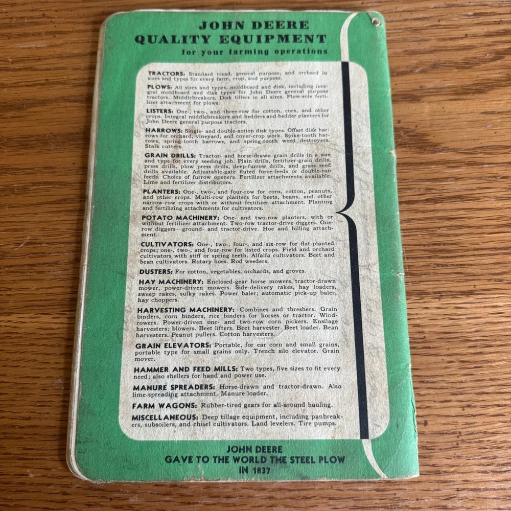 Vintage John Deere Model A Tractor Operators Manual No. OM-RA2-249 Serial 584000
